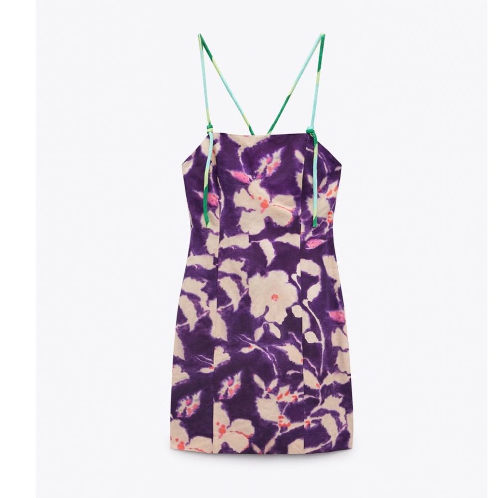 ZARA FLORAL LINEN BLEND DRESS SIZE SMALL